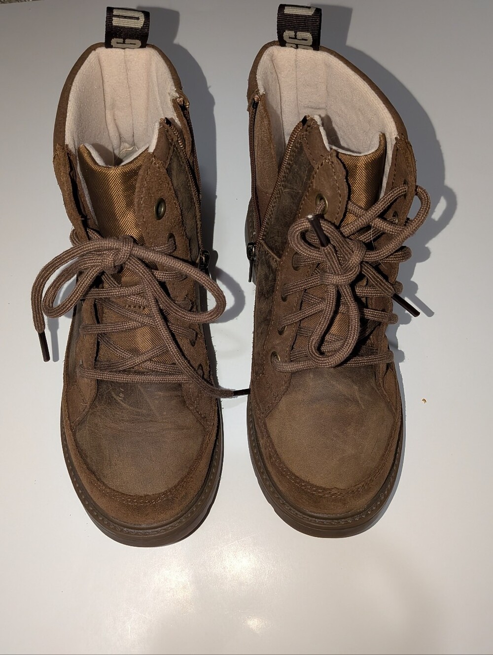 UGG Chestnut Suede Short Boot with Shearling Trim